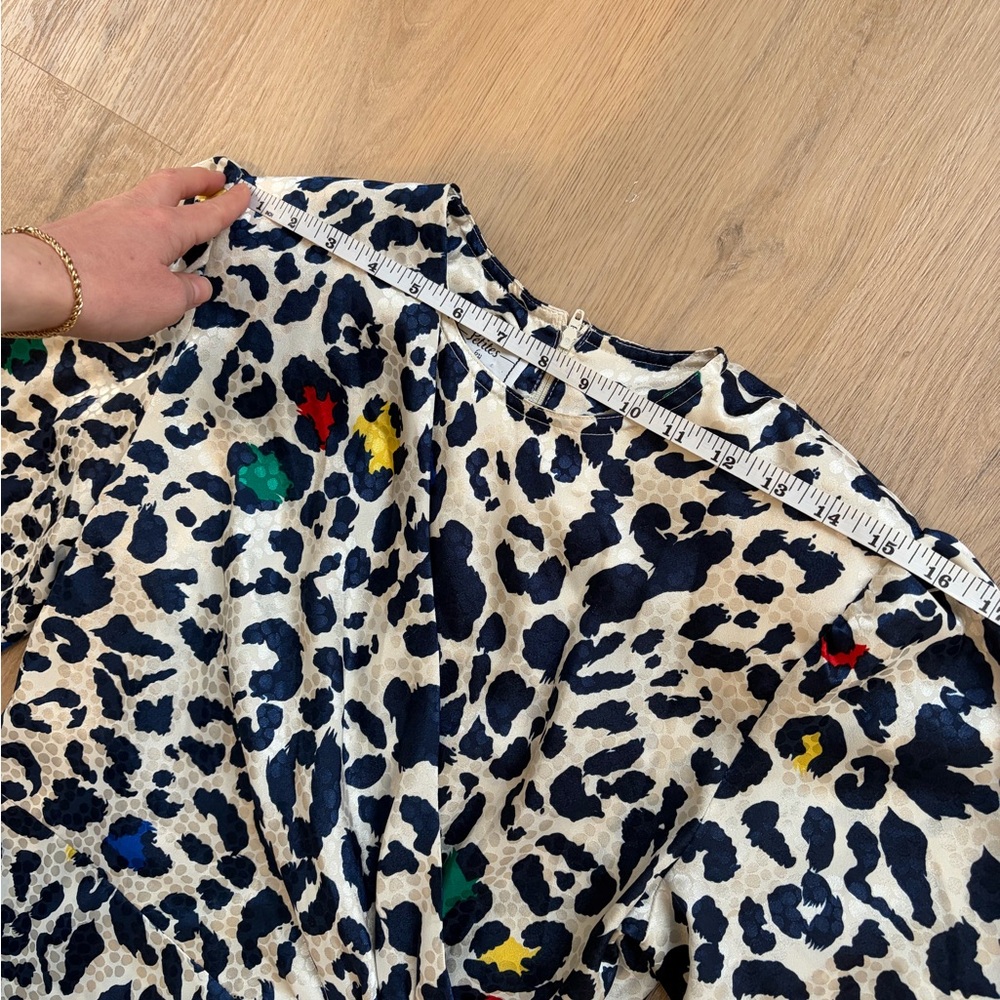 Vintage Cream and Navy Colorful Leopard Print Dress Size Small - Picture 7 of 10